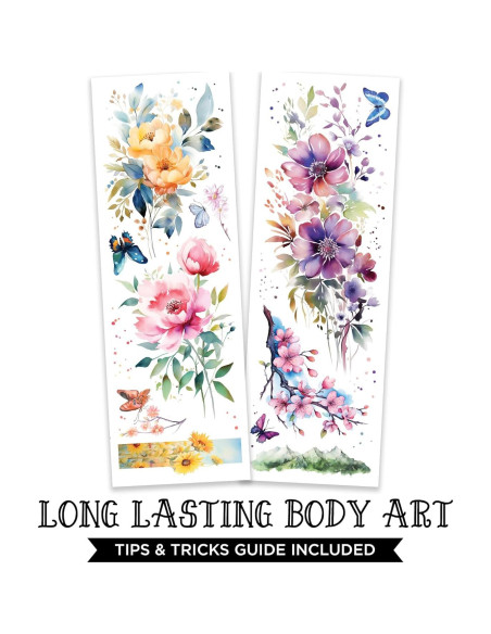 Tatuajes Temporales Acuarelados Savvi - 10 Diseños Florales Tatuajes Temporales Acuarelados Savvi - 10 Diseños Florales