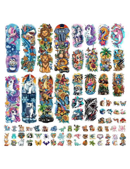 52 Hojas de Tatuajes Temporales Metuu para Niños - Animales y Más