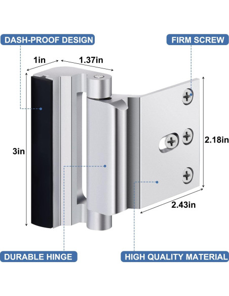 Cerraduras de Refuerzo Shimeyao para Puertas - 6 Piezas Plata