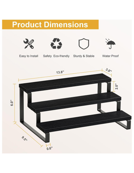Estante de Especias Giikin de 3 Niveles en Madera Negro