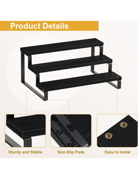 Estante de Especias Giikin de 3 Niveles en Madera Negro