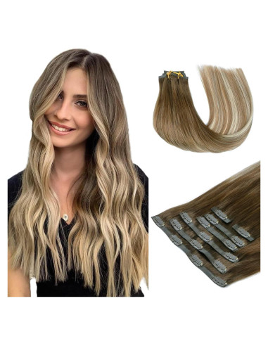 Extensiones de Cabello Clip Sin Costuras HOTBANANA 35.56 cm 120g 7pcs