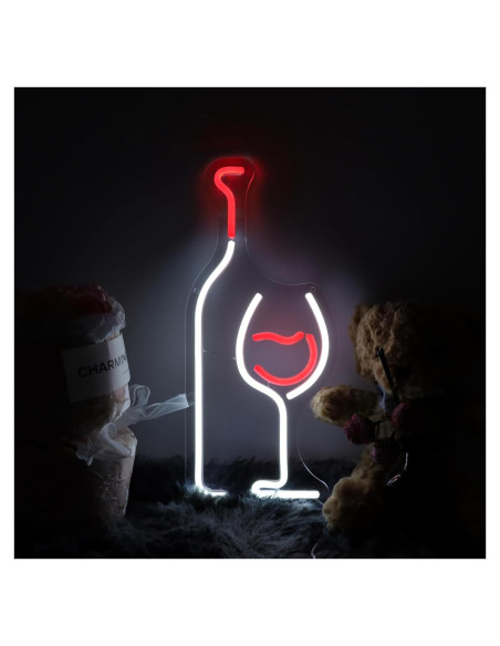 Letrero de Neón LED LAXUEDEER Botella de Vino y Vaso 43.7x19.3cm