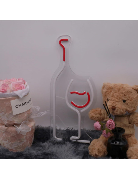 Letrero de Neón LED LAXUEDEER Botella de Vino y Vaso 43.7x19.3cm