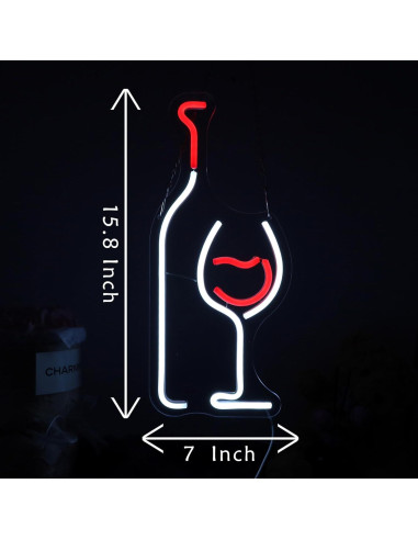 Letrero de Neón LED LAXUEDEER Botella de Vino y Vaso 43.7x19.3cm