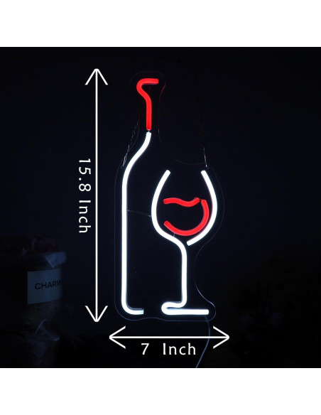 Letrero de Neón LED LAXUEDEER Botella de Vino y Vaso 43.7x19.3cm