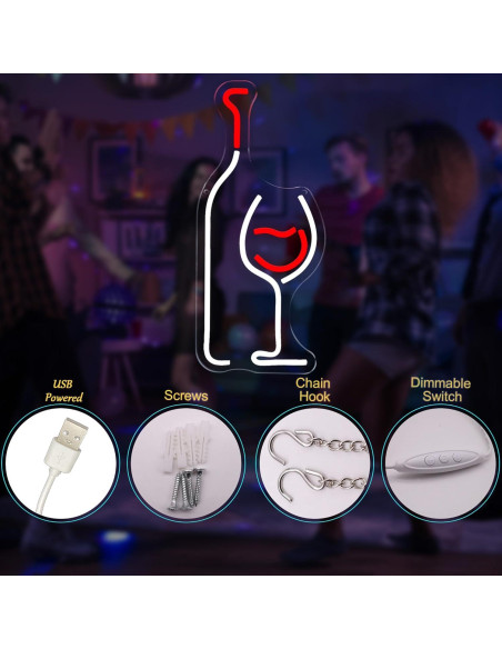 Letrero de Neón LED LAXUEDEER Botella de Vino y Vaso 43.7x19.3cm