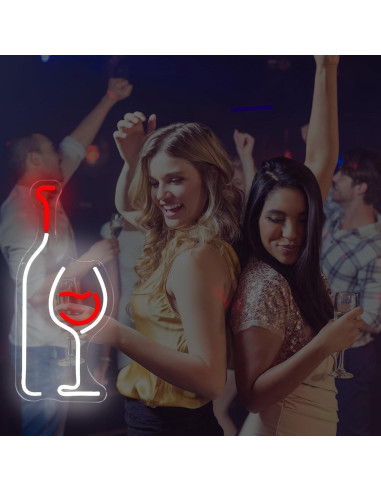 Letrero de Neón LED LAXUEDEER Botella de Vino y Vaso 43.7x19.3cm
