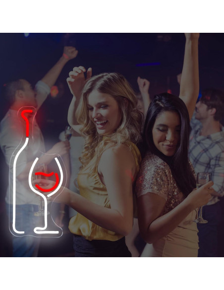 Letrero de Neón LED LAXUEDEER Botella de Vino y Vaso 43.7x19.3cm
