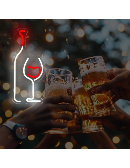 Letrero de Neón LED LAXUEDEER Botella de Vino y Vaso 43.7x19.3cm