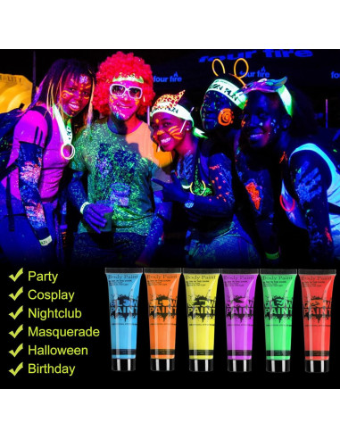 Pintura Facial y Corporal UV Neón Fluorescente GARYOB 6 Colores 10ml