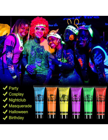 Pintura Facial y Corporal UV Neón Fluorescente GARYOB 6 Colores 10ml
