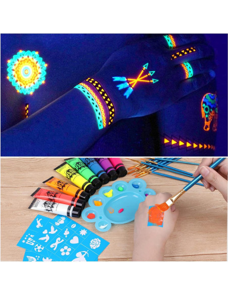 Pintura Facial y Corporal Neón UV Fenshine - 8 Tubos 24g