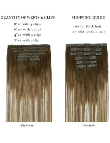 Extensiones de Cabello Clip Sin Costuras HOTBANANA 35.56 cm 120g 7pcs
