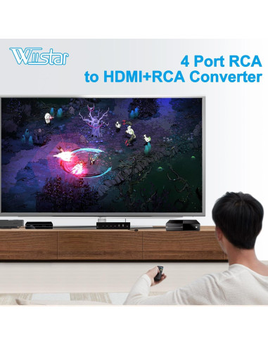 Convertidor RCA a HDMI Wiistar 4 Puertos 1080P con Interruptor