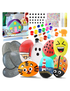 Kit de Pintura de Rocas Halobios - 12 Rocas, 12 Pinturas Acrílicas