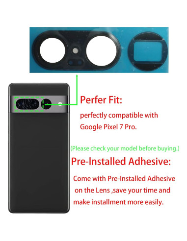 Cristal de Lente de Cámara Trasera Google Pixel 7 Pro con Adhesivo