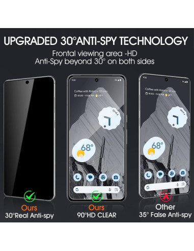 Paquete de 3 Protectores de Pantalla Privados Zonyee para Google Pixel 8 Pro