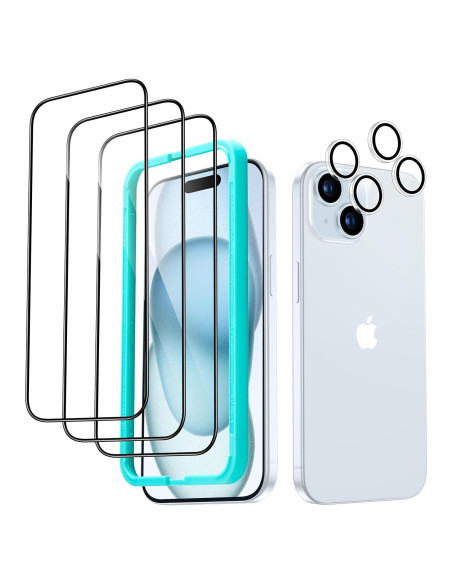 Protector de Pantalla ESR para iPhone 15 Plus - 3 Vidrio + 2 Lente