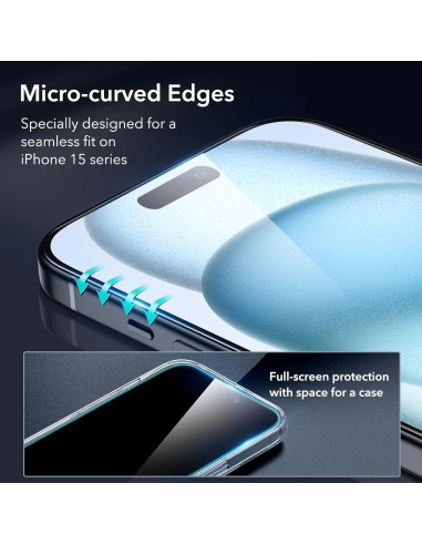 Protector de Pantalla ESR para iPhone 15 Plus - 3 Vidrio + 2 Lente