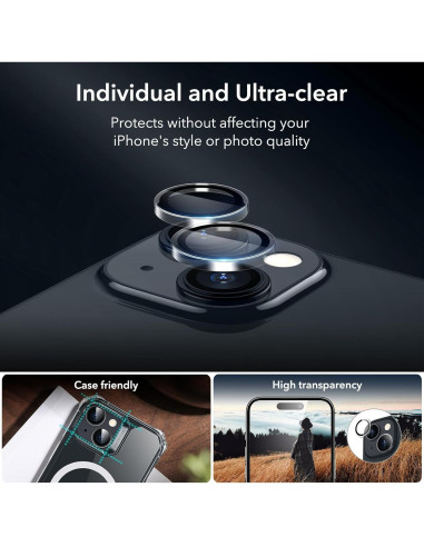 Protector de Pantalla ESR para iPhone 15 Plus - 3 Vidrio + 2 Lente