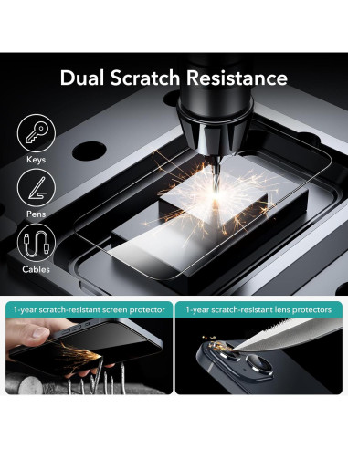Protector de Pantalla ESR para iPhone 15 Plus - 3 Vidrio + 2 Lente