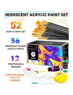 Juego de Pintura Acrílica Iridiscente POPYOLA 52 PCS 36 Colores 2