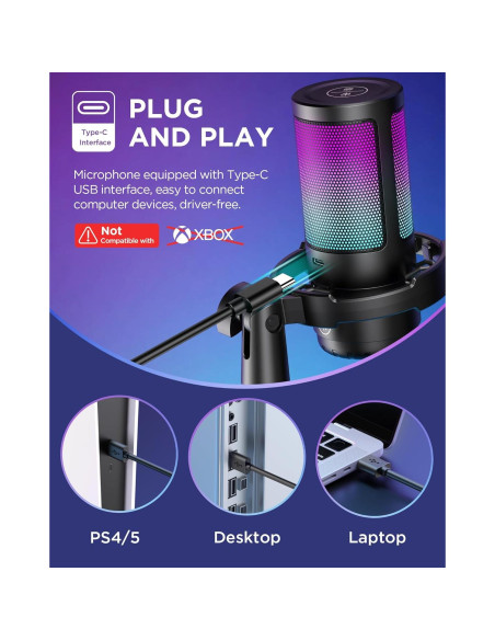 Micrófono USB InnoGear CM38X para Gaming con RGB y Soporte