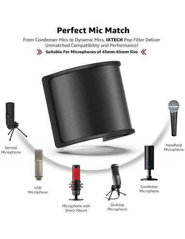 Filtro Antipop IXTECH para Micrófono 45-63mm, 3 Capas