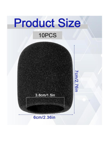 10 Fundas de Micrófono de Espuma Negra EVA 7x6 cm
