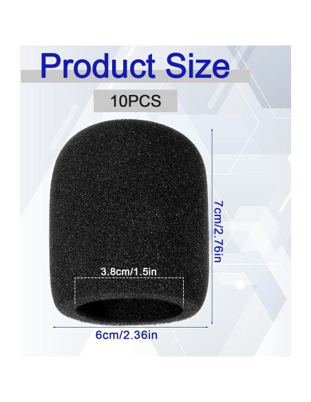 10 Fundas de Micrófono de Espuma Negra EVA 7x6 cm