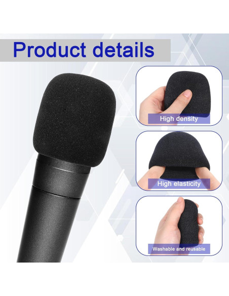 10 Fundas de Micrófono de Espuma Negra EVA 7x6 cm