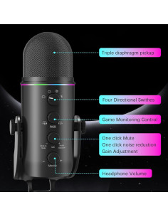 Micrófono de Condensador USB MAYBESTA WM117 - 4 Patrones RGB 2