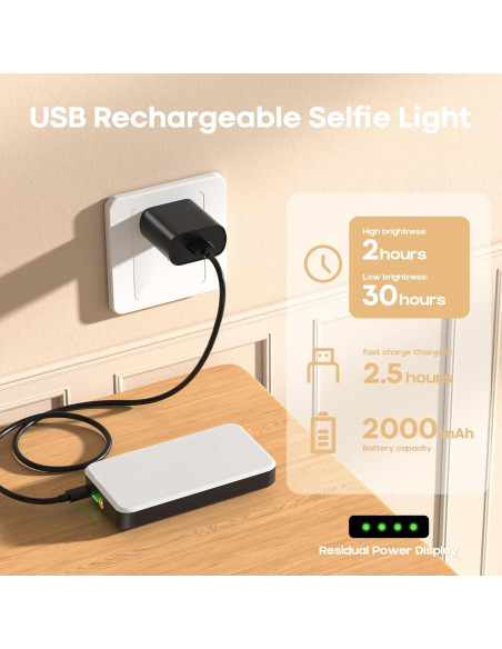 Luz Selfie LED RealPlus Clip On 80 LEDs 2000mAh Negro