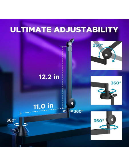 Brazo de Micrófono InnoGear MU-LP26 Ajustable con 2 Cables XLR 1.8m