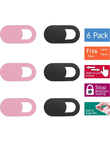 Cubierta de Webcam Deslizante SIREG - 6 Unidades Rosa y Negra