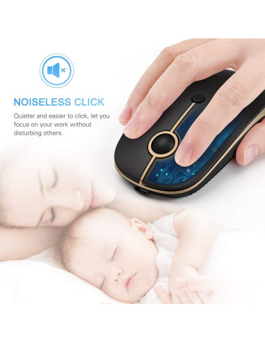 Ratón Inalámbrico Vssoplor Recargable Tipo C Silencioso Negro/Dorado