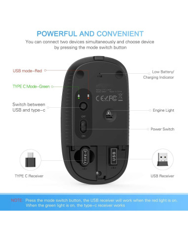 Ratón Inalámbrico Vssoplor Recargable Tipo C Silencioso Negro/Dorado