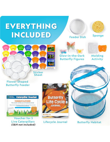 Kit de Crecimiento de Mariposas National Geographic - Incluye Vale para 5 Orugas