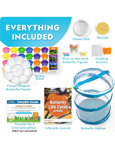 Kit de Crecimiento de Mariposas National Geographic - Incluye Vale para 5 Orugas