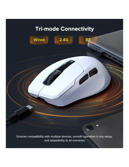 Ratón Gaming Inalámbrico KYSONA, 24000 DPI, Ergonómico, Blanco