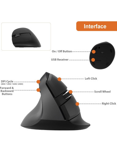 Ratón Vertical Inalámbrico J-Tech Digital V628ML para Zurdo