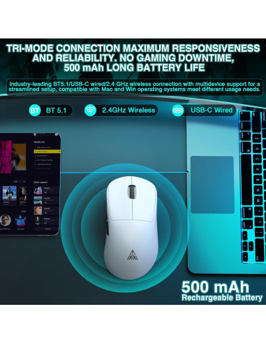 Ratón Gaming Inalámbrico SOLAKAKA SM850, 24000 DPI, 55g