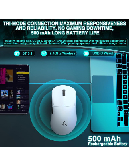 Ratón Gaming Inalámbrico SOLAKAKA SM850, 24000 DPI, 55g