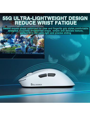 Ratón Gaming Inalámbrico SOLAKAKA SM850, 24000 DPI, 55g