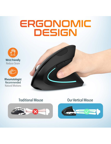 Ratón Vertical Ergonómico Inalámbrico Delton S12 6 Botones