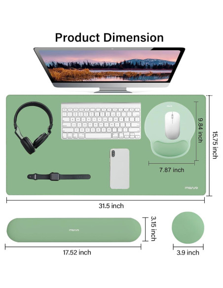 Alfombrilla de Ratón Grande y Reposamuñecas Mosiso Verde
