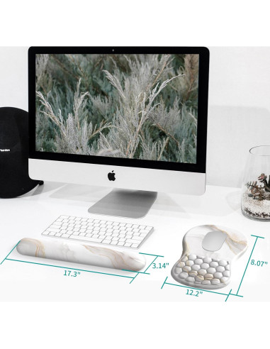 Reposamuñecas eulps Ergonómico con Alfombrilla de Ratón - Mármol Blanco