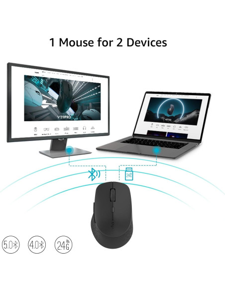 Ratón Inalámbrico Silencioso Rapoo M300G, Bluetooth 2.4GHz, 2400 DPI