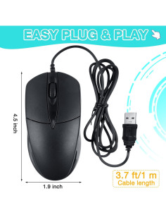 30 Ratones USB Cableados Kathfly Negros 1000 DPI Silenciosos 2